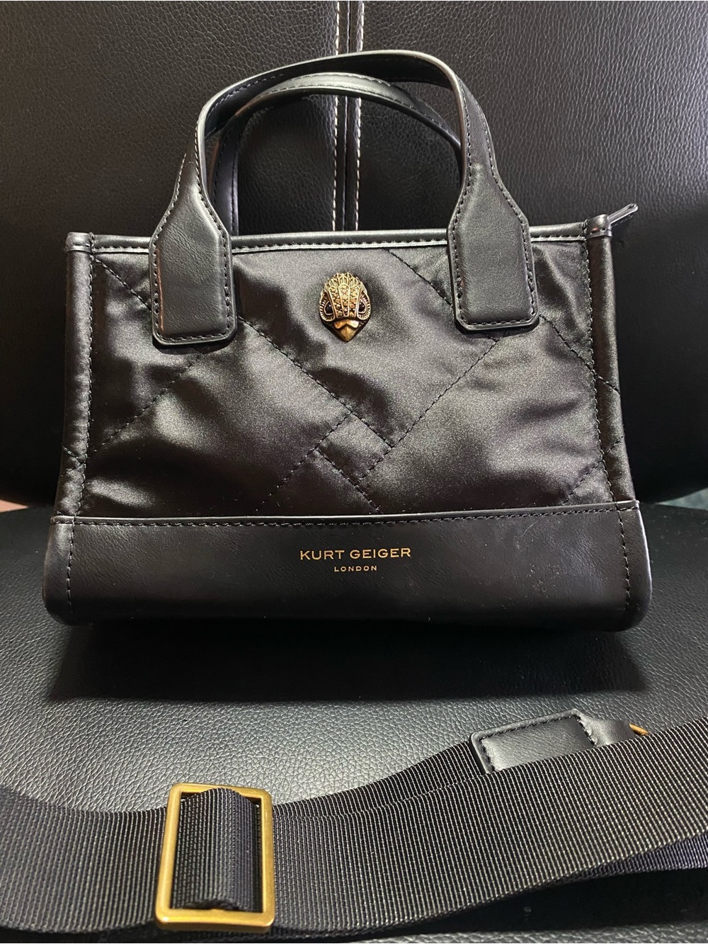 Kurt Geiger Black Mini Nylon Tote Crossbody handbag with Gold Hardware - Picture 4 of 14